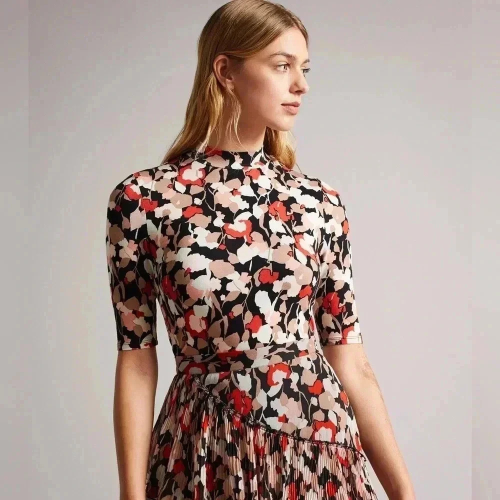 Ted Baker High Neck Printed Top in Black Rives Size US 10/Large Small